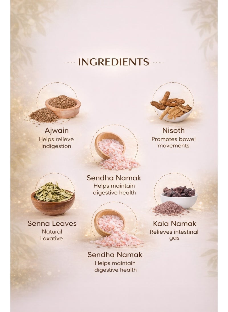 حبيبات وأقراص بيت سافا المسهلة الطبيعية الأيورفيدية لتخفيف الإمساك | منظف هضمي عشبي | سينا ​​وتريفالا (120 غرام) - Image 3